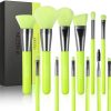 10 Pcs Neon Green Makeup Brushes, Docolor Professional Makeup Brush Set with Gift Box, Face Brushes and Eye Brushes, Premium Synthetic Wood Handle and Synthetic Hair