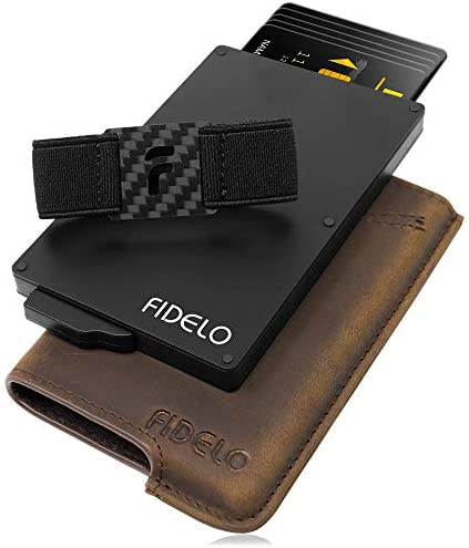 Fidelo Minimalist Wallet for Men - Card Wallet - Hybrid RFID Card Holder - Slim Wallet (Small, Rustic Brown)