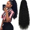 Long Curly Drawstring Ponytails for Black Women 22 Inch Clip in Wavy Natural Ponytail Extension Hairpieces for Womens Dark Black