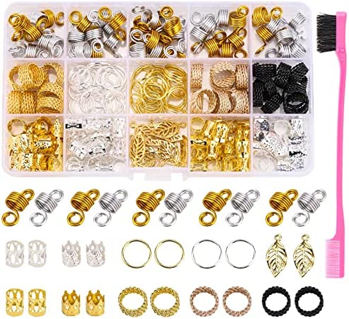 200 Pcs Loc Hair Jewelry for Braids, Metal Gold and Silver Hair Charms for Women, Hair Beads Rings Cuffs Dreadlocks Accessories Decoration