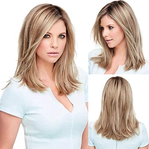 BLONDE UNICORN Strawberry Blonde Wigs for Women Natural Side Part Straight Hair Wig Shoulder Length Ombre Dark Root Hair Wig……