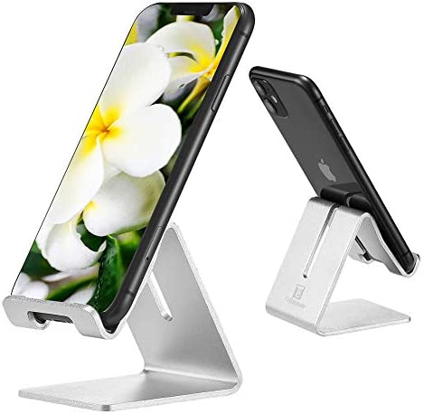Desktop Cell Phone Stand Holder, ToBeoneer Aluminum Solid Portable Universal Desk Stand for All Mobile Smart Phone Tablet Display Huawei iPhone X 8 7 6 Plus 5 Ipad 2 3 4 Ipad Mini Samsung (Silver)