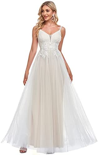 Ever-Pretty Women's Tulle Appliques V-Neck Long Wedding Dress EH0124A