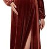 Ever-Pretty Women's V-Neck Velvet Long Sleeves A Line Empire Waist Ruched Pregnancy Evening Dresses EY20892