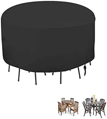 Fenghome Garden Furniture Cover, Waterproof Round Garden Table Cover for Outdoor Furniture Set Durable Oxford Fabric Patio Table & Chair Set Cover with Drawstring -230x110cm (Black)