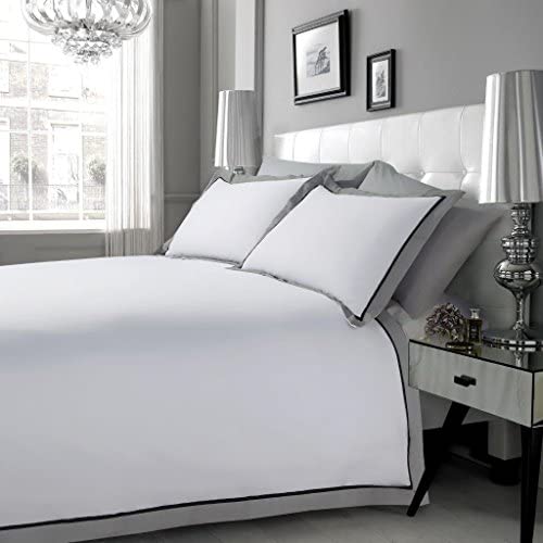 Hachette] 3PC 200TC [MAYFAIR/SUPER KING SIZE] WHITE BLACK GREY 100% EGYPTIAN COTTON DUVET COVER BEDDING BED SET WITH PILLOWCASES 200 THREAD COUNT