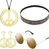 Hippie Costume Set for Women Kit Includes Sunglasses, Peace Sign Necklace and Peace Sign Earring, Bohemia Headband for 60s 70s Party Accessories