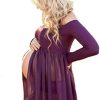 Hopeverl Maternity Chiffon Gown Split Front Maxi Photography Dress for Photo Shoot