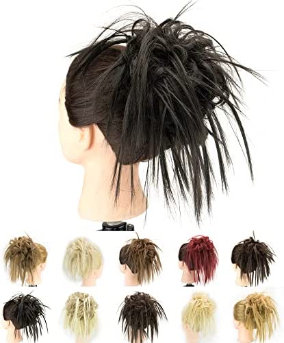 IMISSU 2PCS Messy Hair Bun Piece Updo Fake Scrunchies Extension Wavy Curly Hairpieces Ponytail Chignon Headband for Women Girls (2PCS Black)