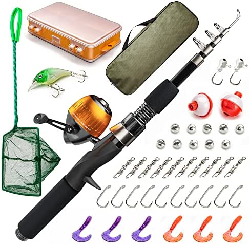 Kids Fishing Pole and Tackle Box - with Net, Travel Bag, Reel and Beginner’s Guide - Rod and Reel Kit for Boys, Girls, or Youth