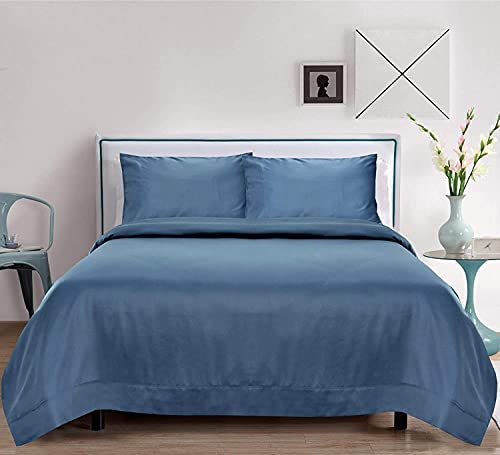 LINENWALAS 100% Natural Bamboo 3-Piece Duvet cover sham set with Zipper and Corner Ties- Softest Cool Bedding Perfect for Skincare (Double, Bahamas Blue)