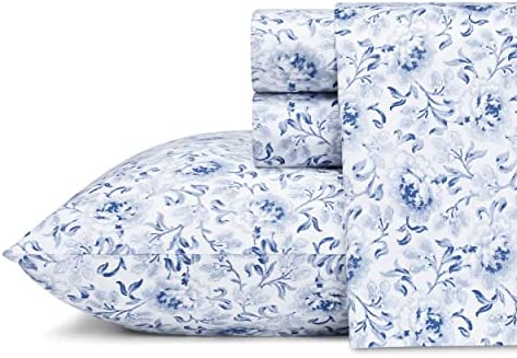 Laura Ashley Home - Sateen Collection - Sheet Set - 100% Cotton, Silky Smooth & Luminous Sheen, Wrinkle-Resistant Bedding, King, Lorelei