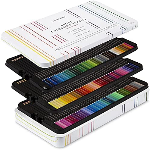 Professional Colouring Pencils - 120 Vibrant Colours & Swatch Card - Quality Art Supplies Featuring Soft Wax Cores, Metal Case - Perfect for Adult Coloring & Drawing - Creativepeak™