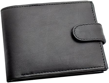 RAS Mens RFID Blocking Soft Smooth Genuine Leather Wallet with A Zipped Coin Pocket and Id Card Window 94 (Black)