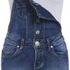 SS7 New Womens Skinny Denim Dungaree Dress, Mid Blue, Sizes 8 to 14