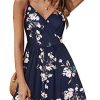 STYLEWORD Women's V Neck Floral Spaghetti Strap Summer Dress Casual Swing Midi Sundress with Pocket