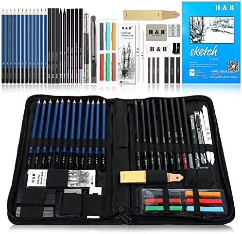 Sketch Pad and Pencil Set 48-Pieces,Drawing Sketching Pencils Set with Sketch Book Artists Drawing Kit with Graphite Pencil, Rubber and Sharpener Set of Art Kit and Supplies for Kids and Adults
