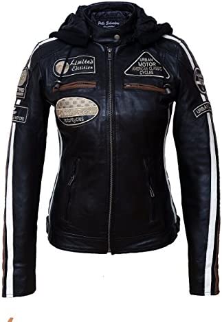 Urban Leather Women's Leather Motorcycle Jacket '58 LADIES' | Lambskin Biker Jacket | CE Approved Remouvable Armour for Back, Shoulders and Elbows