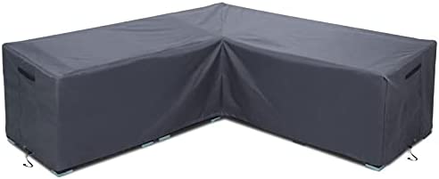 WISCLASS L Shaped Garden Furniture Covers-Heavy Duty Oxford Fabric Patio Furniture Cover,Outdoor Rattan Corner Sofa Cover With Waterproof Tape,Dark Grey(270x270x90 cm)