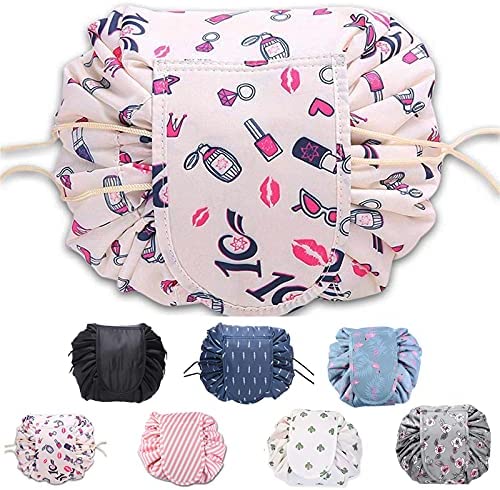 ZhengYue Lazy Drawstring Make up Bag Portable Large Travel Cosmetic Bag Pouch Travel Makeup Pouch Storage Organiser for Women Girl Lipstick